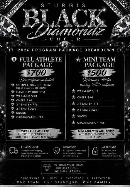 Black Diamondz Cheer 2026 Program Package Breakdown