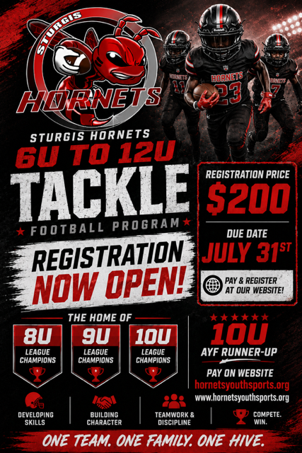 Sturgis Hornets 6U to 12U Tackle Football Program
